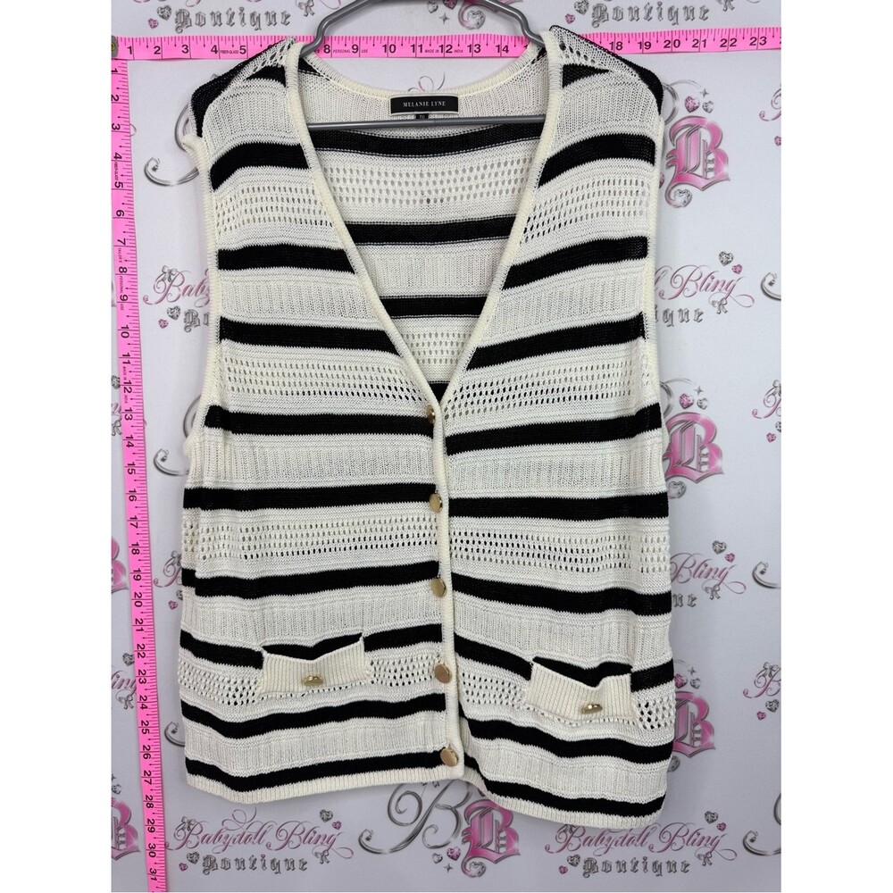 Mellanee Lyne vest cardigan Black navy & Cream Striped Knit Sleeveless Cardigan